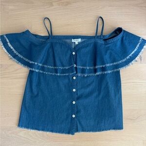 Umgee blue chambray cold shoulder top women’s Large festival boho Western